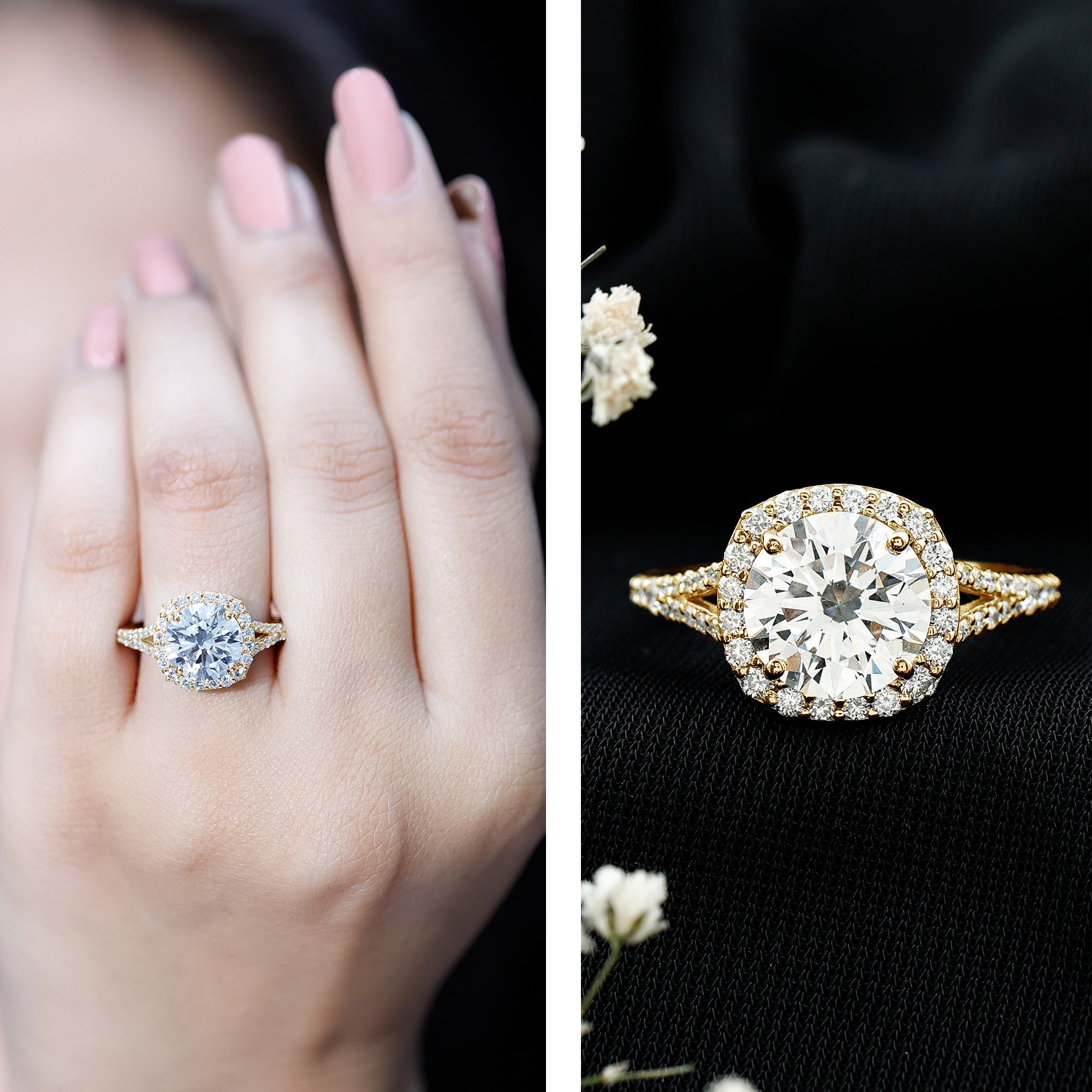 Lab Grown Diamond Ring - 3 Carat Round Cut Engagement Ring with Split Shank Band