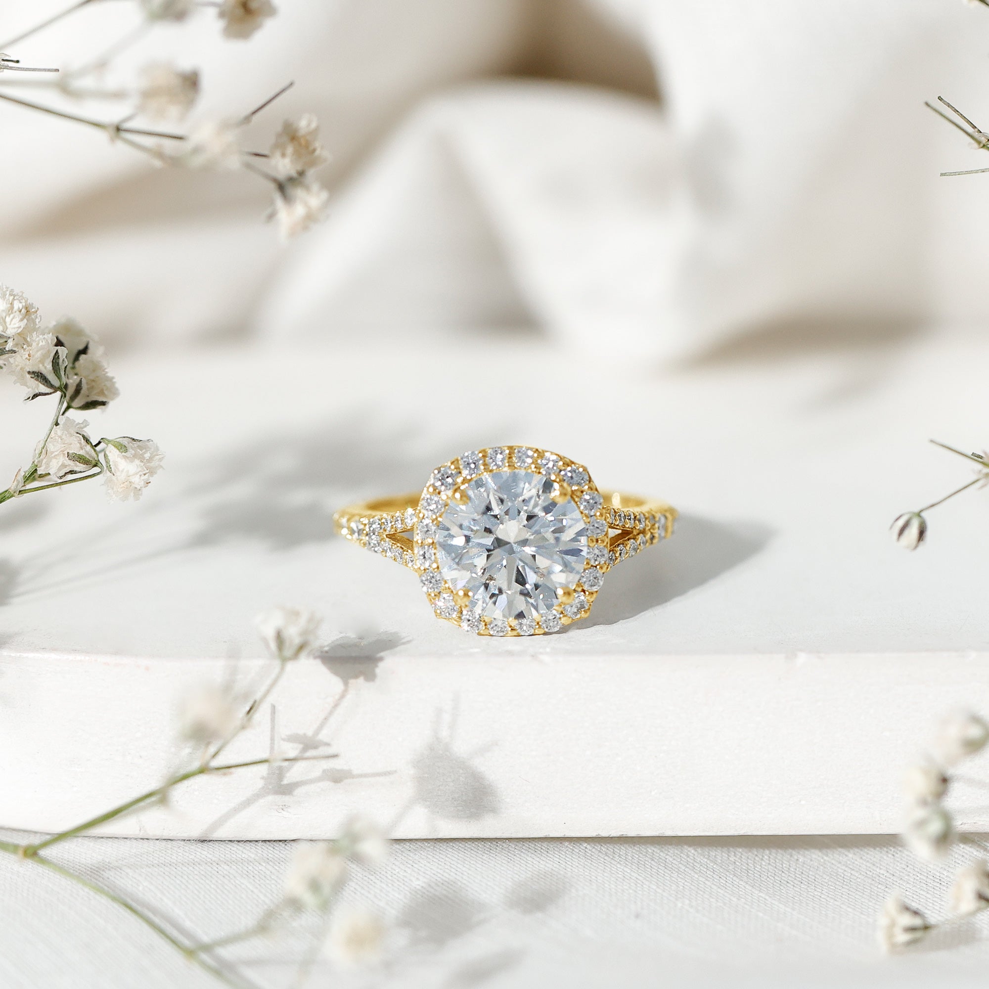 Lab Grown Diamond Ring - 3 Carat Round Cut Engagement Ring with Split Shank Band