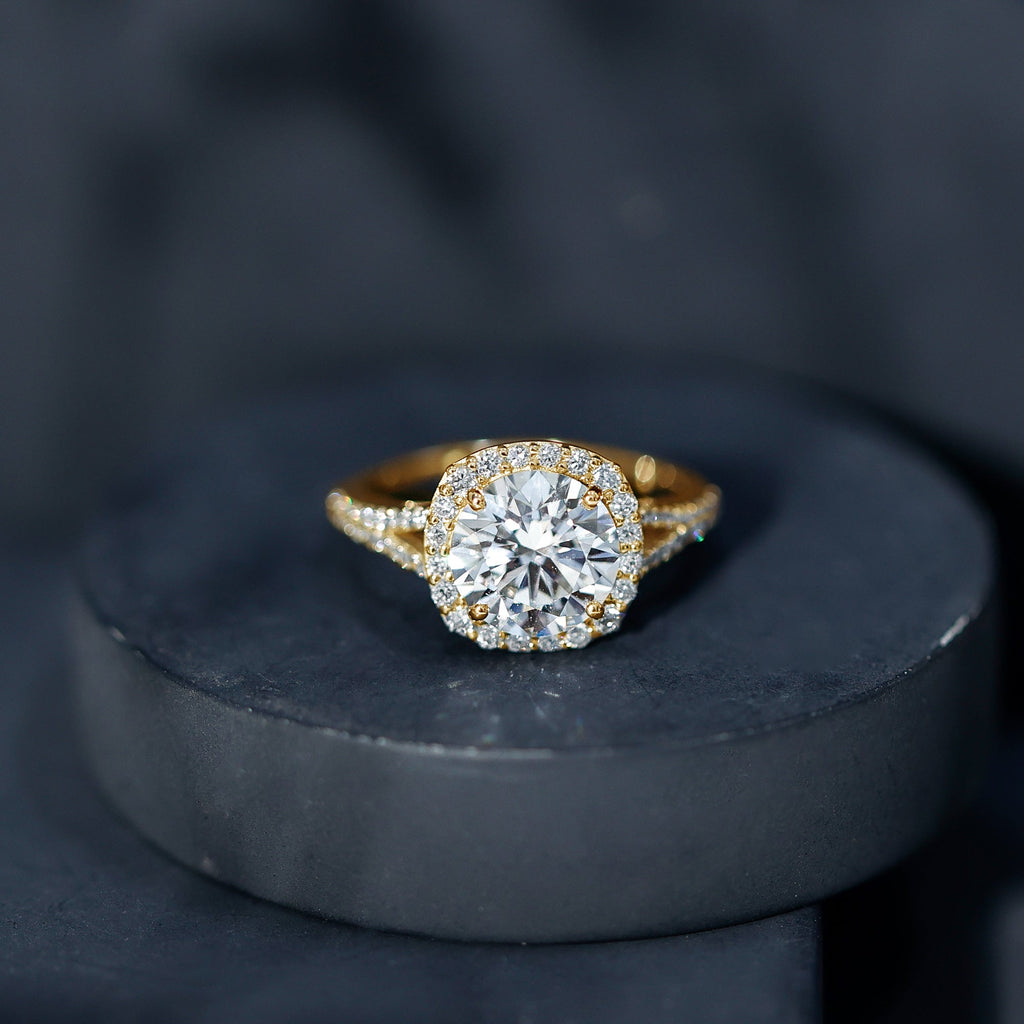 Lab Grown Diamond Ring - 3 Carat Round Cut Engagement Ring with Split Shank Band