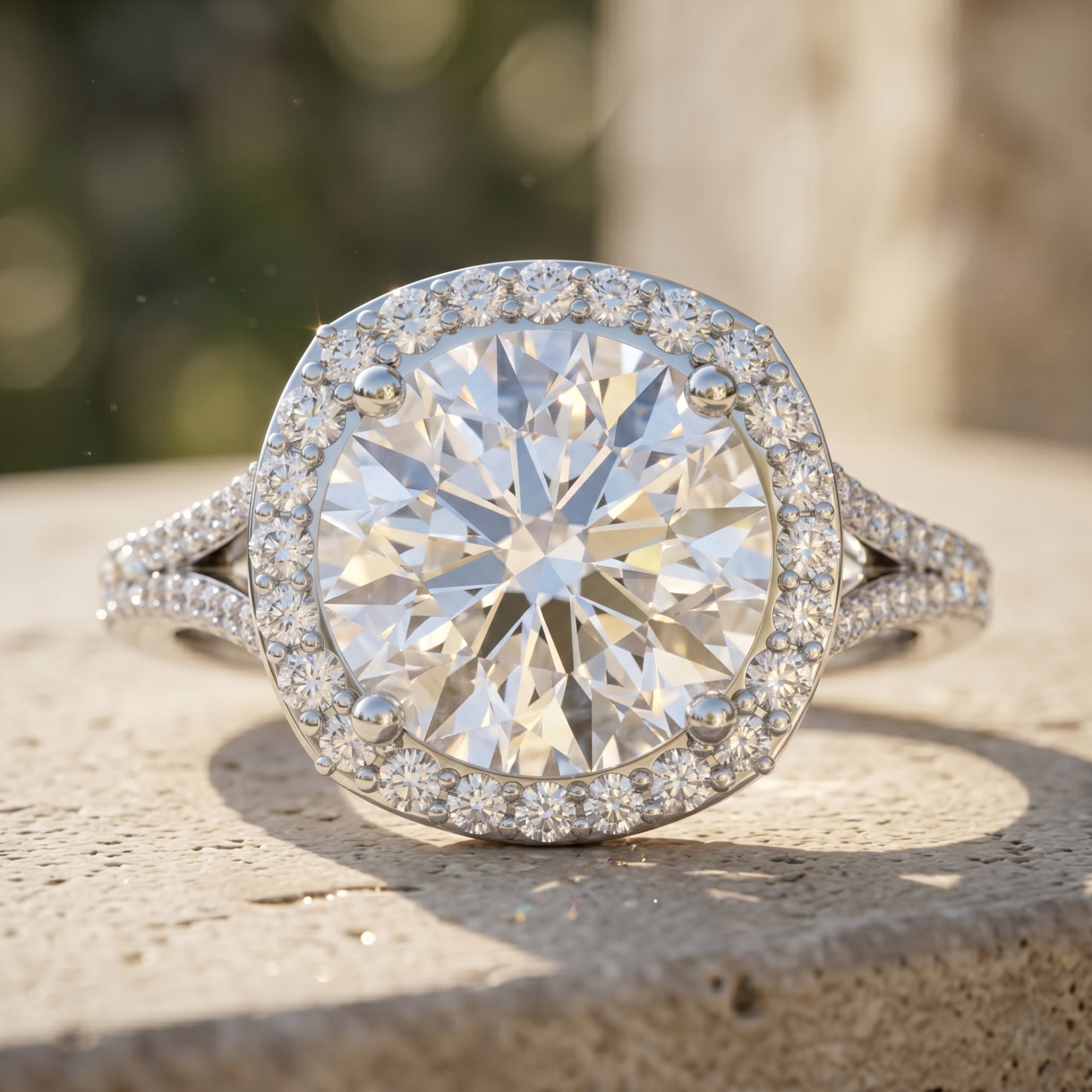 Lab Grown Diamond Ring – 5 Carat Round Cut Engagement Ring with Halo Setting