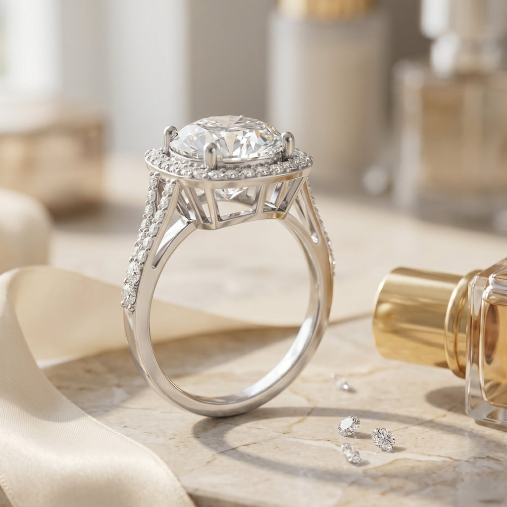 Lab Grown Diamond Ring – 5 Carat Round Cut Engagement Ring with Halo Setting
