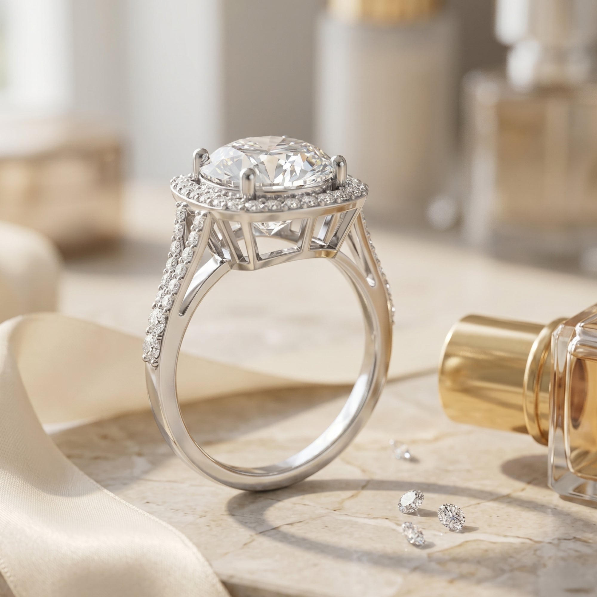 Lab Grown Diamond Ring – 5 Carat Round Cut Engagement Ring with Halo Setting