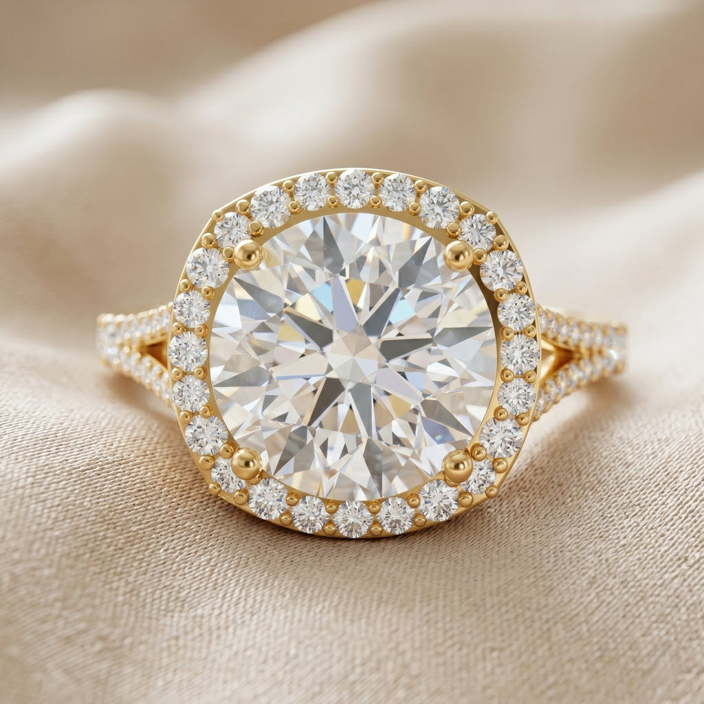 Lab Grown Diamond Ring – 5 Carat Round Cut Engagement Ring with Halo Setting