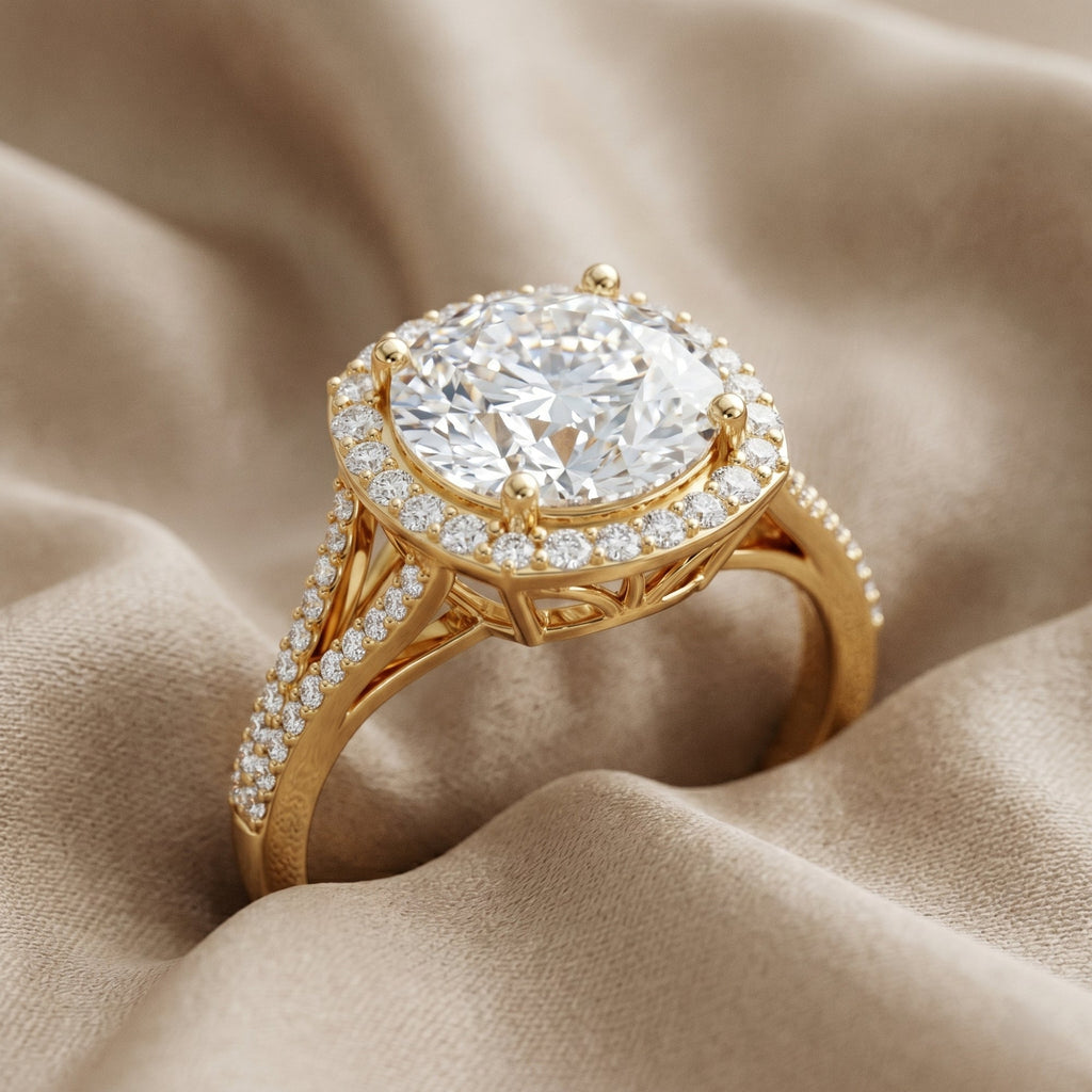 Lab Grown Diamond Ring – 5 Carat Round Cut Engagement Ring with Halo Setting