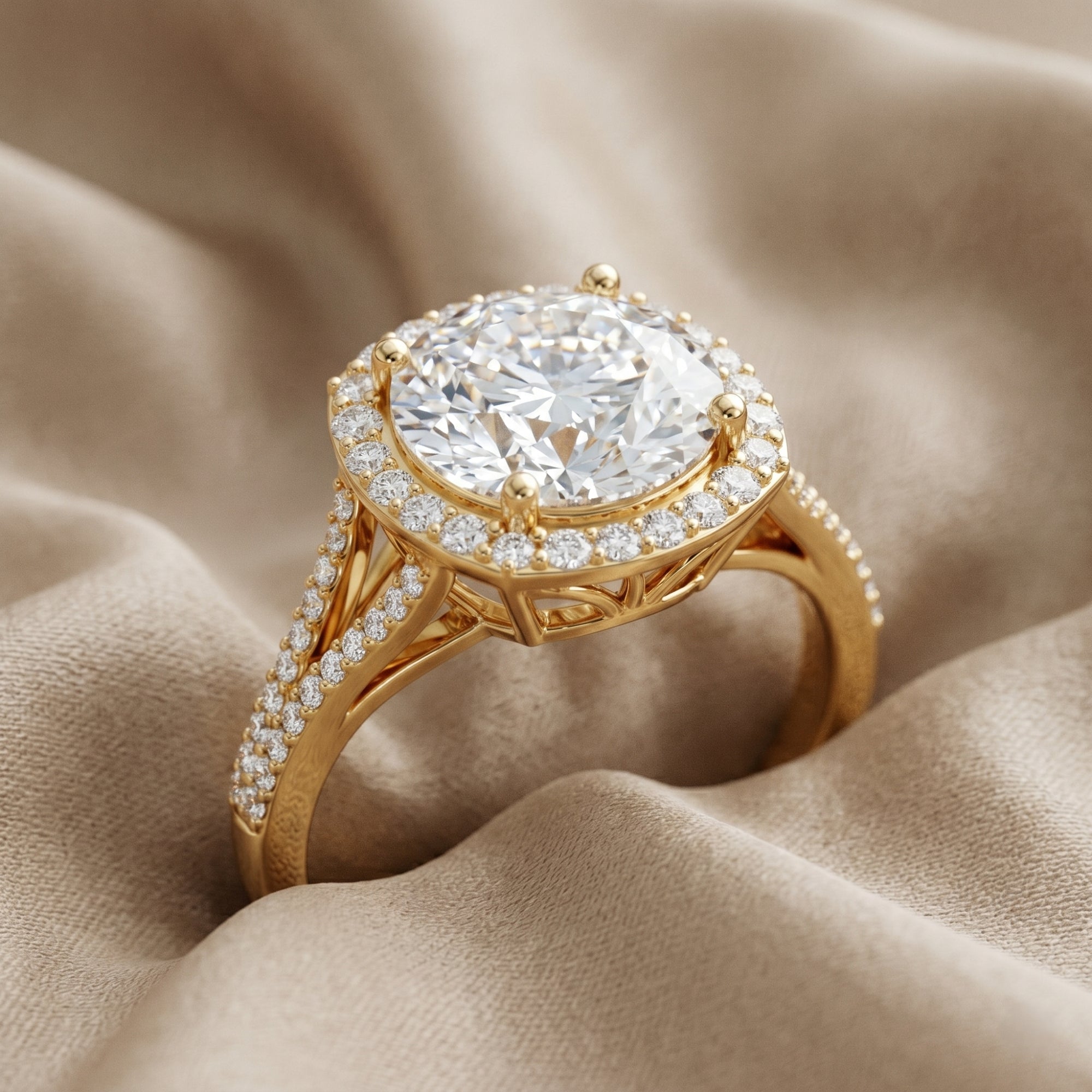 Lab Grown Diamond Ring – 5 Carat Round Cut Engagement Ring with Halo Setting