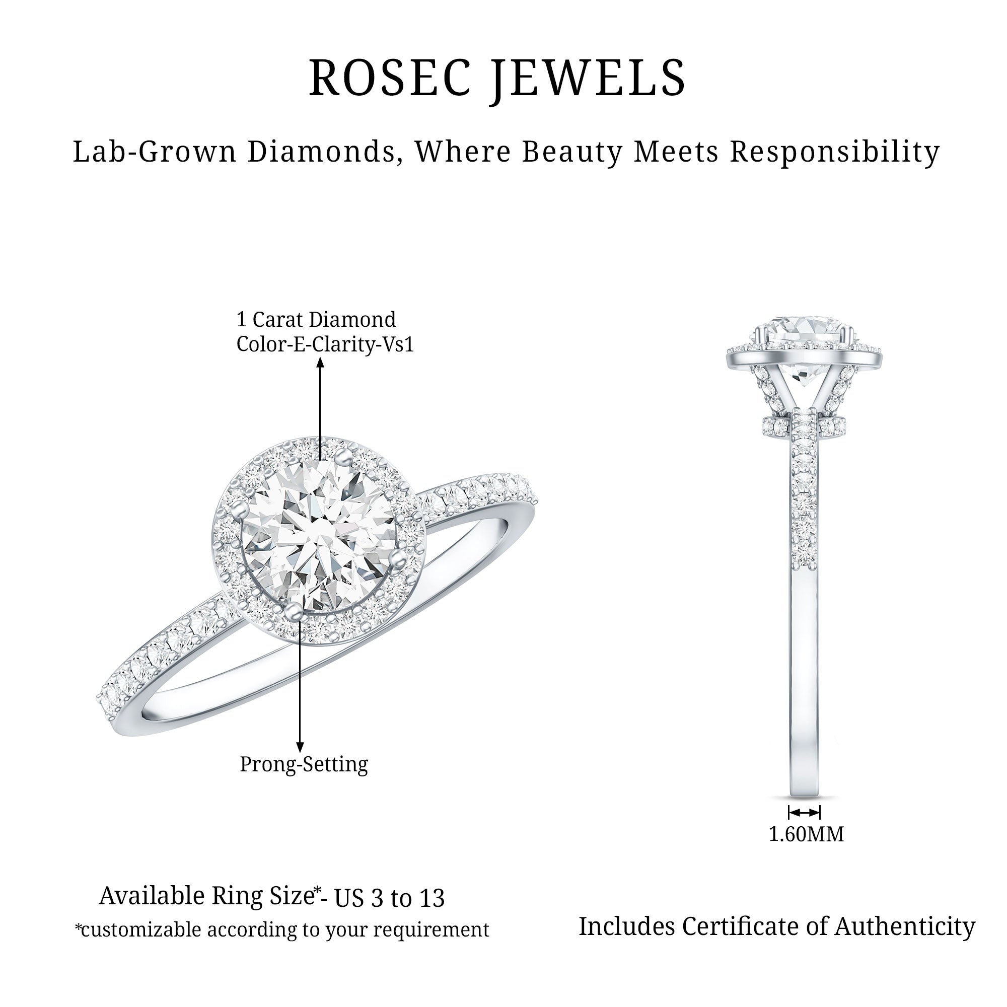 Lab Grown Diamond Ring – IGI Certified Round Engagement Ring with Hidden Halo Design