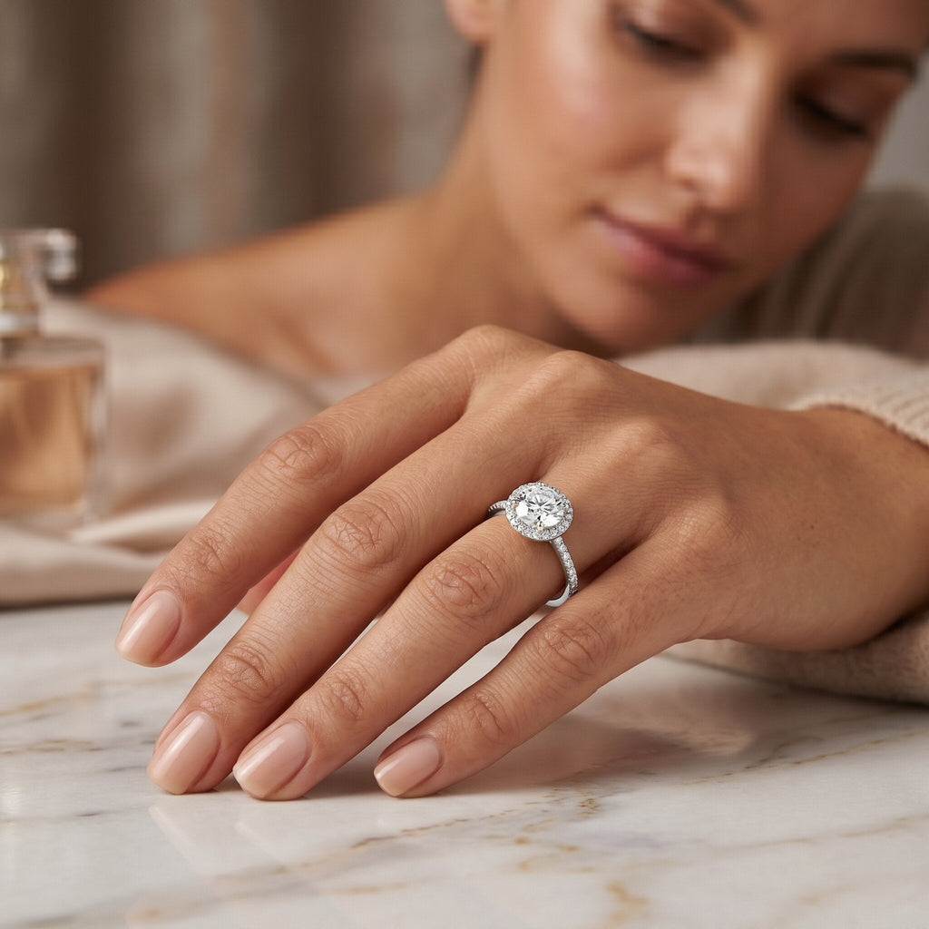 Lab Grown Diamond Ring – IGI Certified Round Engagement Ring with Hidden Halo Design