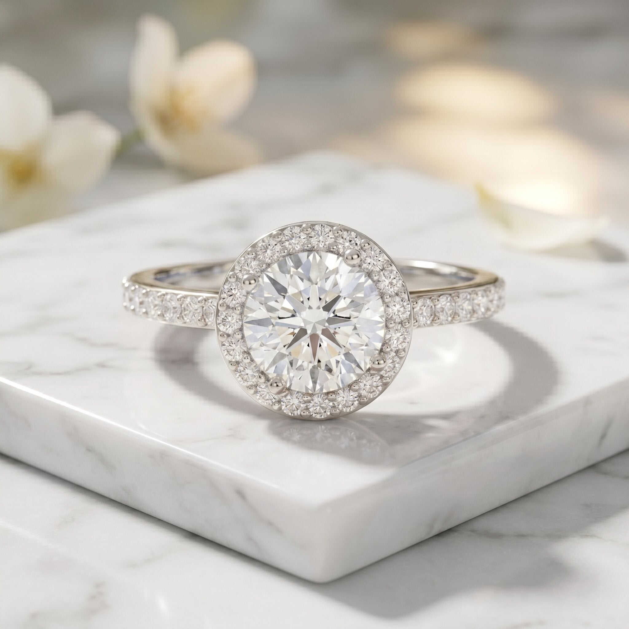 Lab Grown Diamond Ring – IGI Certified Round Engagement Ring with Hidden Halo Design