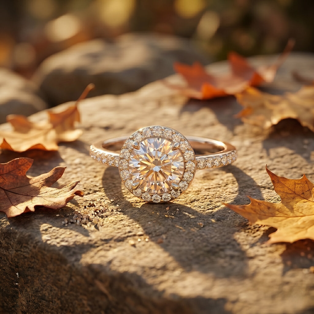 Lab Grown Diamond Ring – IGI Certified Round Engagement Ring with Hidden Halo Design