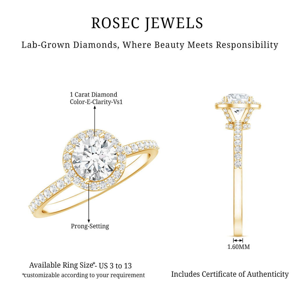 Lab Grown Diamond Ring – IGI Certified Round Engagement Ring with Hidden Halo Design