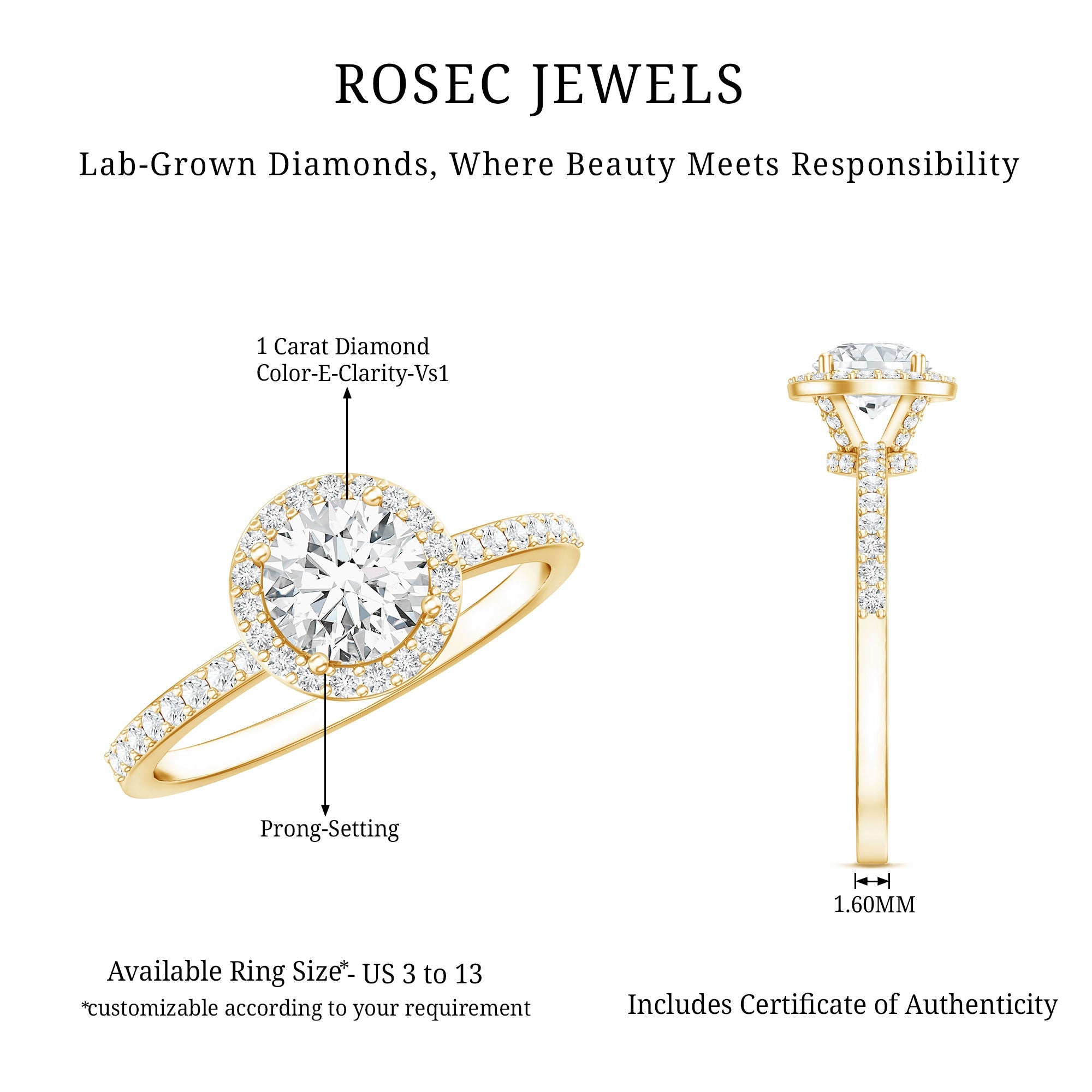Lab Grown Diamond Ring – IGI Certified Round Engagement Ring with Hidden Halo Design