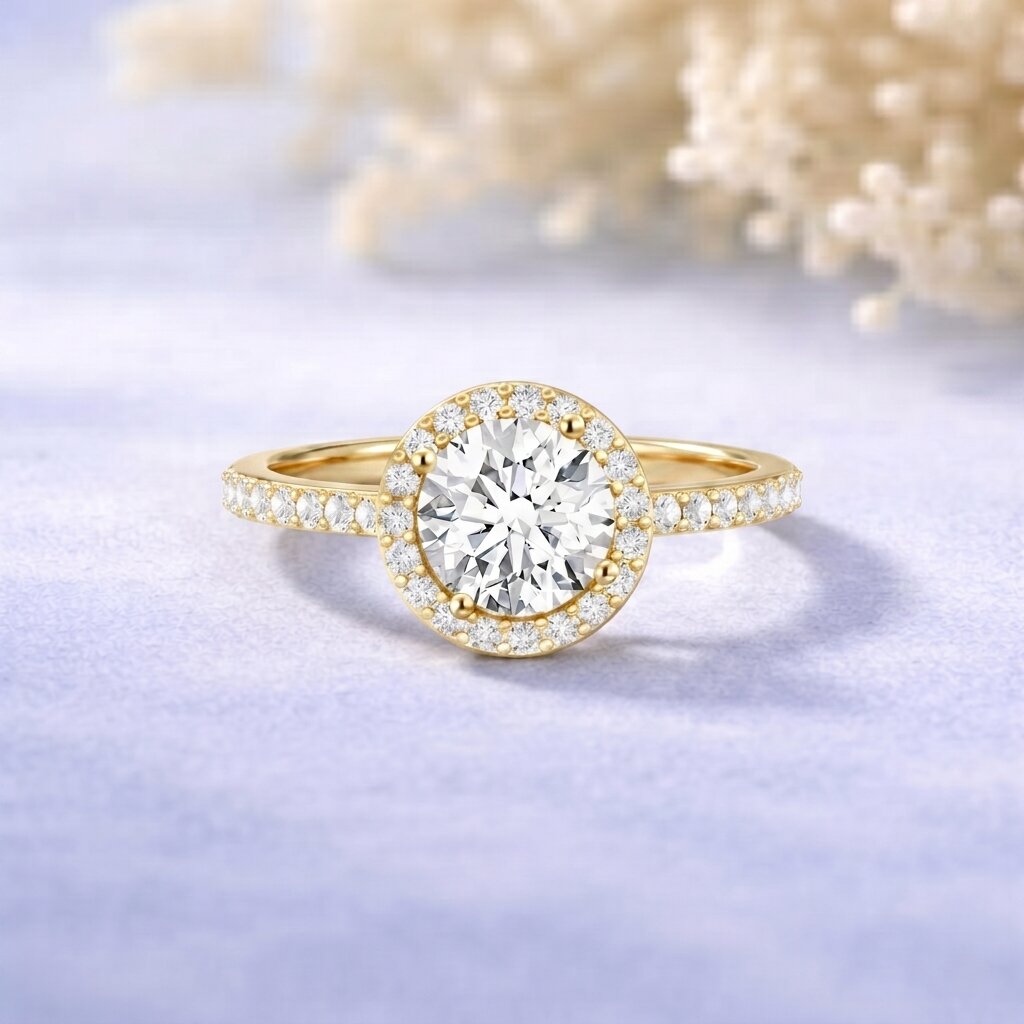Lab Grown Diamond Ring – IGI Certified Round Engagement Ring with Hidden Halo Design