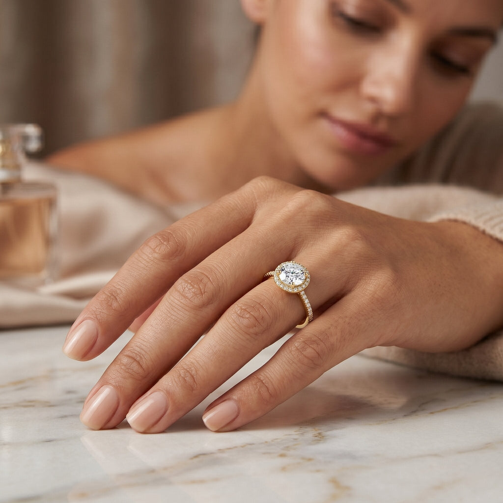 Lab Grown Diamond Ring – IGI Certified Round Engagement Ring with Hidden Halo Design