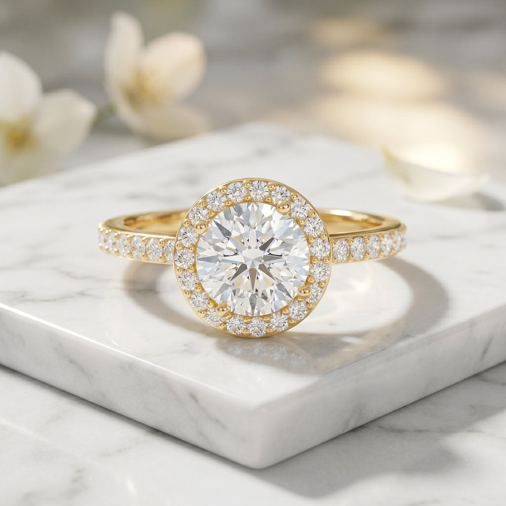 Lab Grown Diamond Ring – IGI Certified Round Engagement Ring with Hidden Halo Design