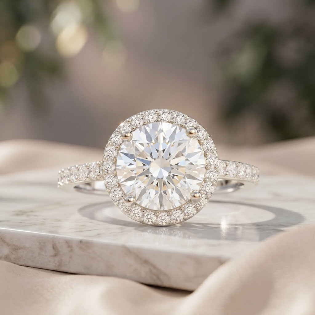 Lab Grown Diamond Ring – 2 Carat Halo Engagement Ring with IGI Certified Round Diamond