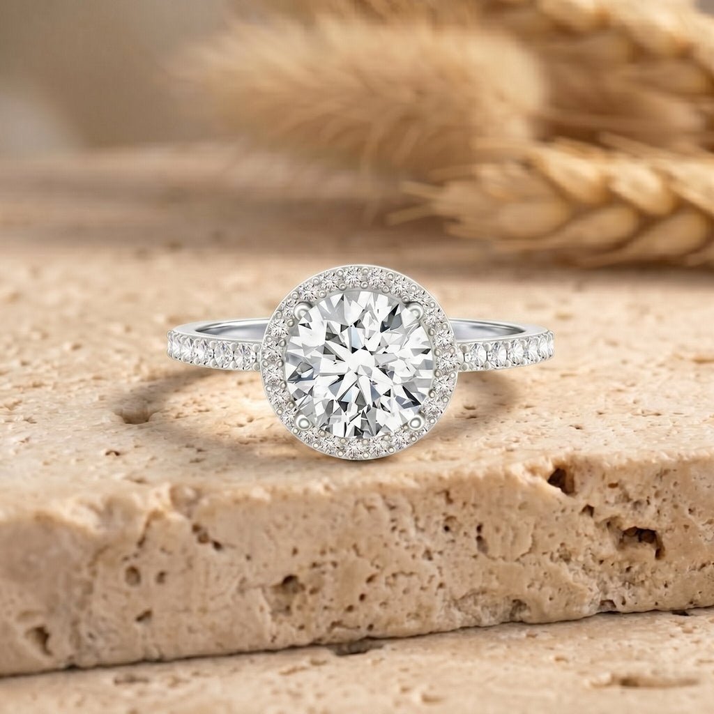 Lab Grown Diamond Ring – 2 Carat Halo Engagement Ring with IGI Certified Round Diamond