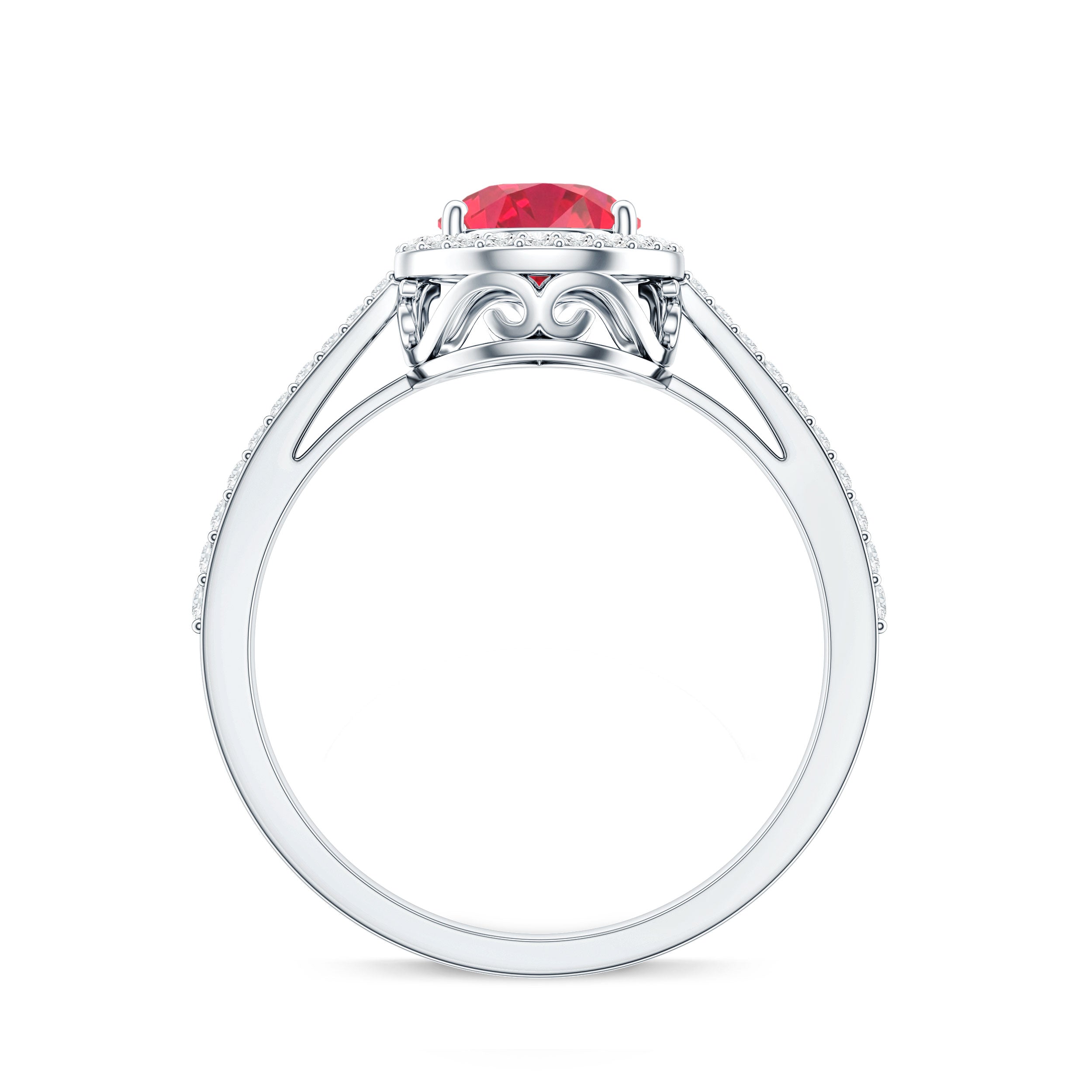 Lab Grown Ruby Ring – Pear Shape Ruby Diamond Halo Teardrop Engagement Band
