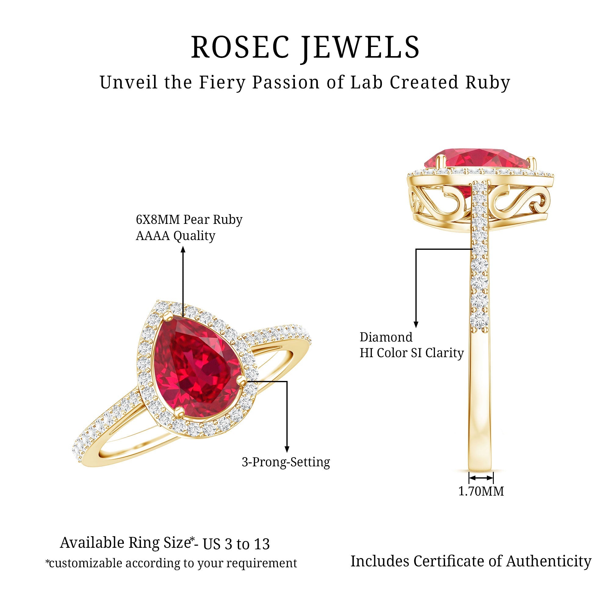 Lab Grown Ruby Ring – Pear Shape Ruby Diamond Halo Teardrop Engagement Band
