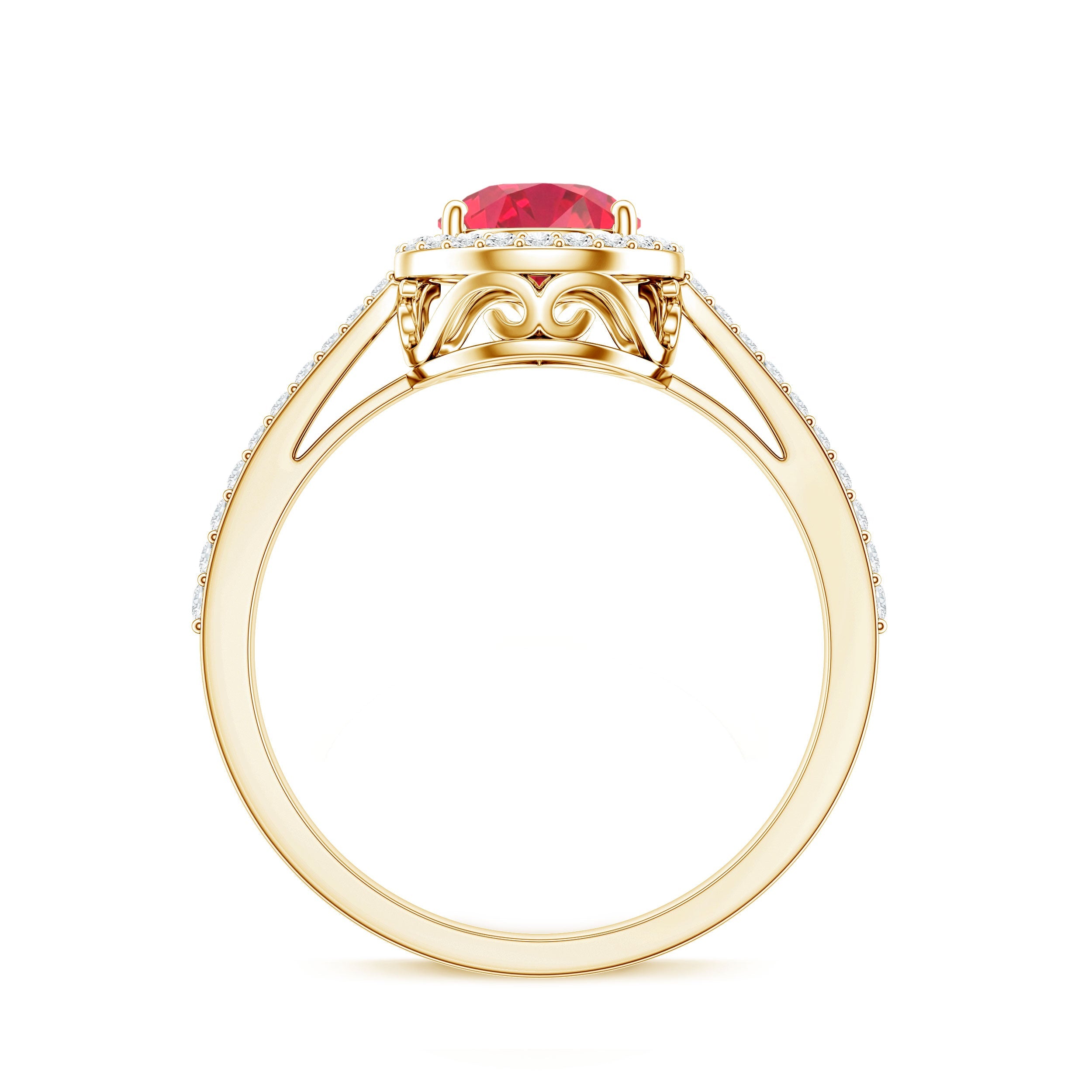 Lab Grown Ruby Ring – Pear Shape Ruby Diamond Halo Teardrop Engagement Band
