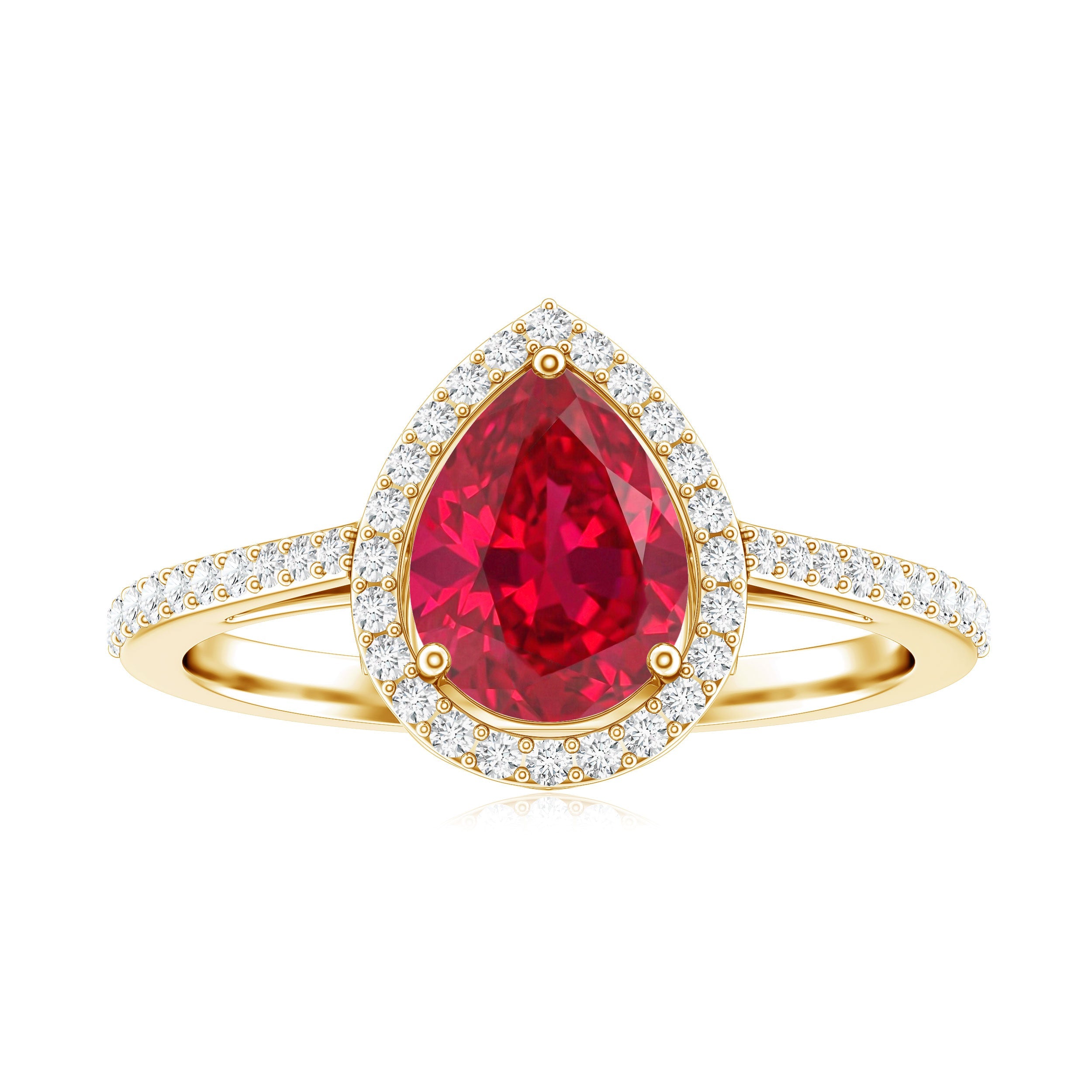 Lab Grown Ruby Ring – Pear Shape Ruby Diamond Halo Teardrop Engagement Band