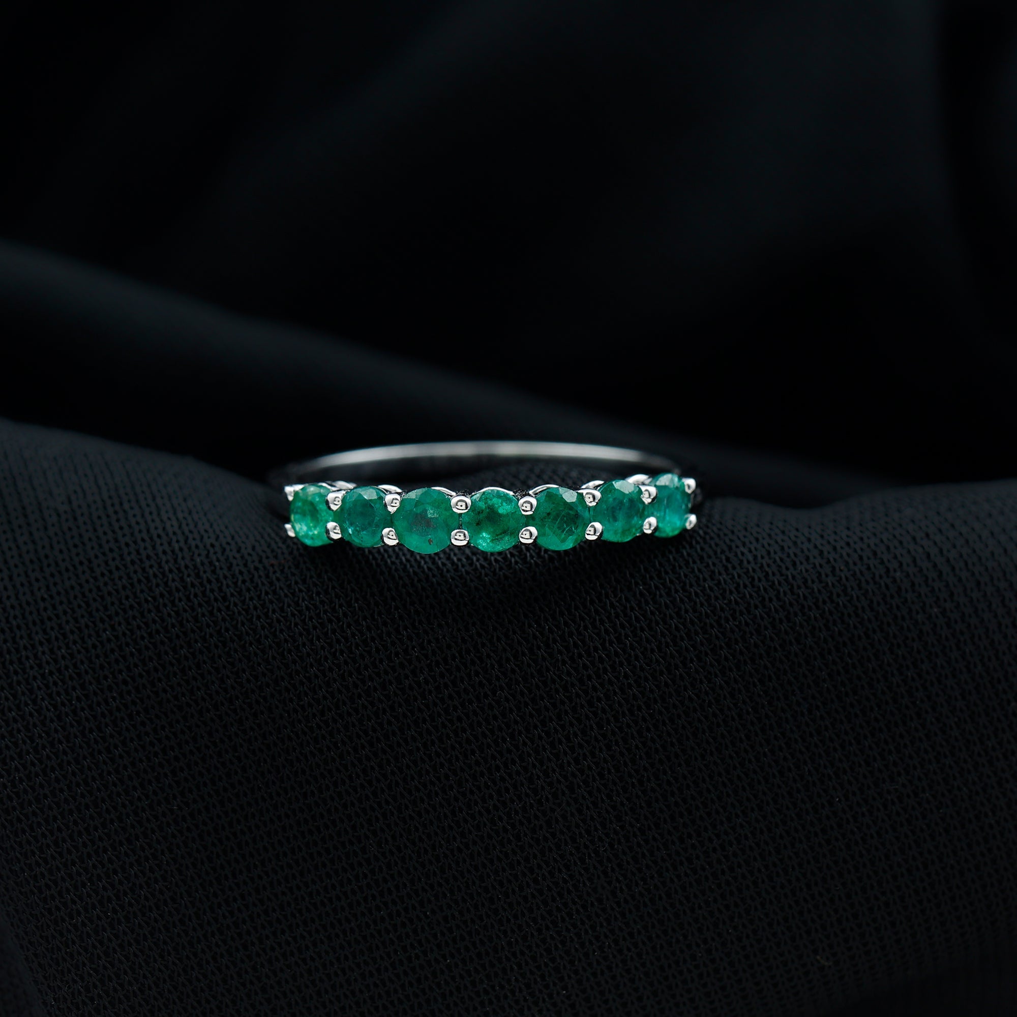 Emerald Eternity Ring – 7 Stone Half Eternity Band With AAA Quality Emerald