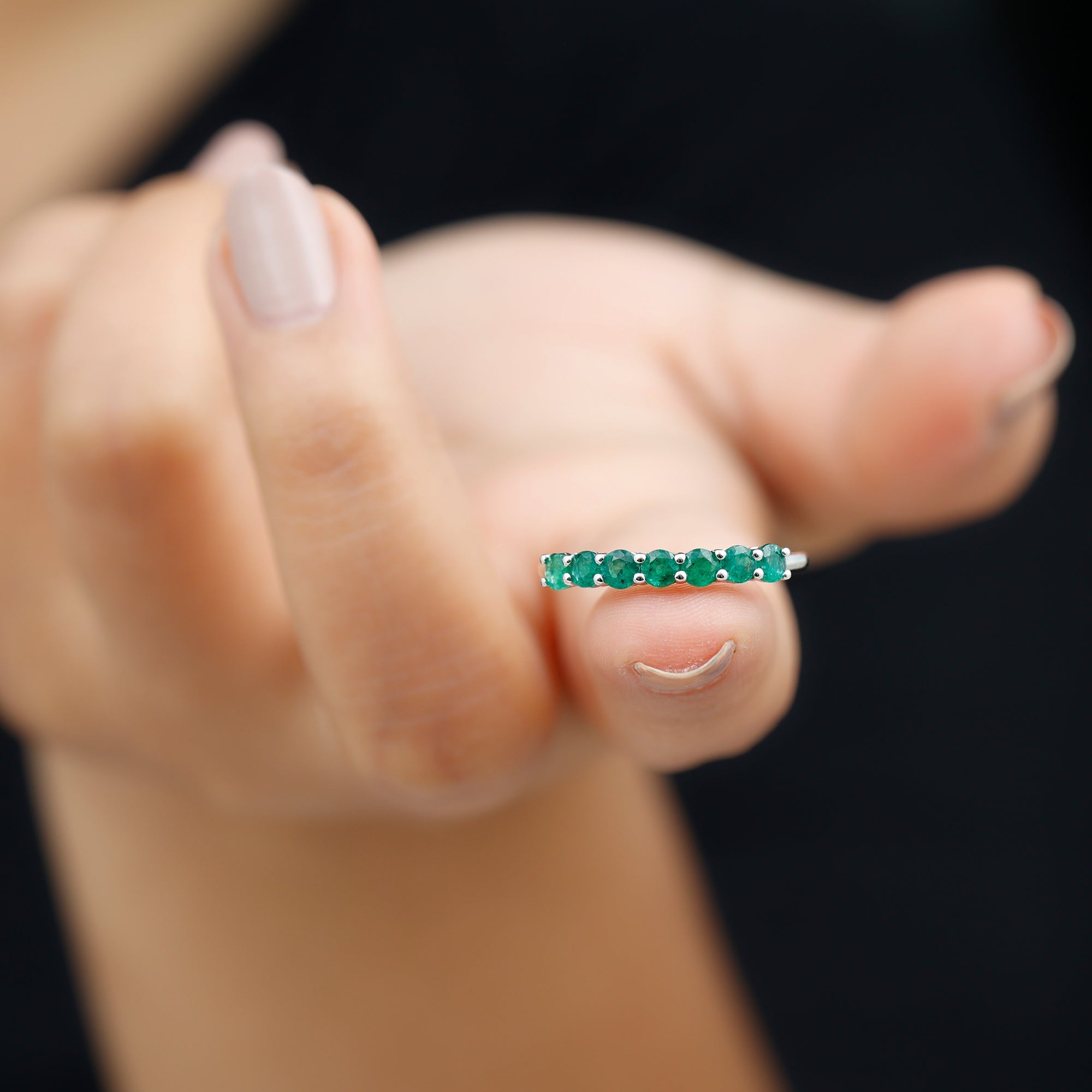 Emerald Eternity Ring – 7 Stone Half Eternity Band With AAA Quality Emerald