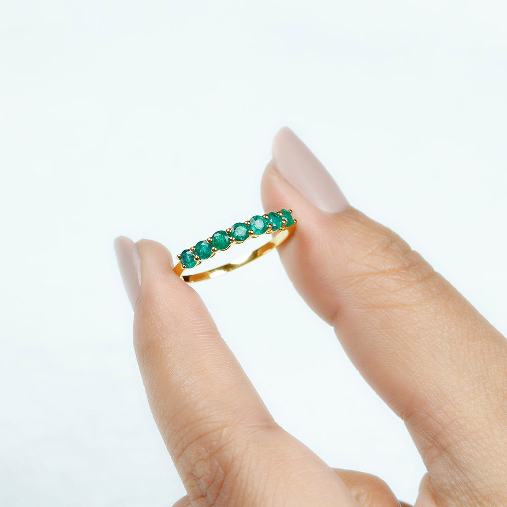 Emerald Eternity Ring – 7 Stone Half Eternity Band With AAA Quality Emerald