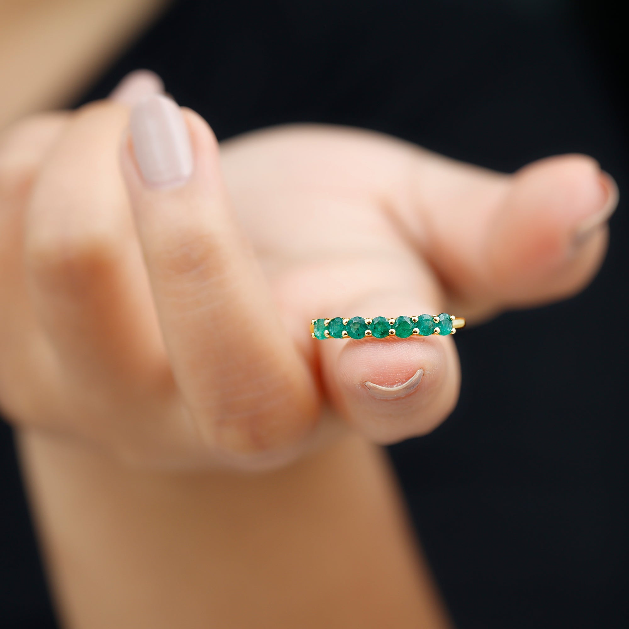Emerald Eternity Ring – 7 Stone Half Eternity Band With AAA Quality Emerald