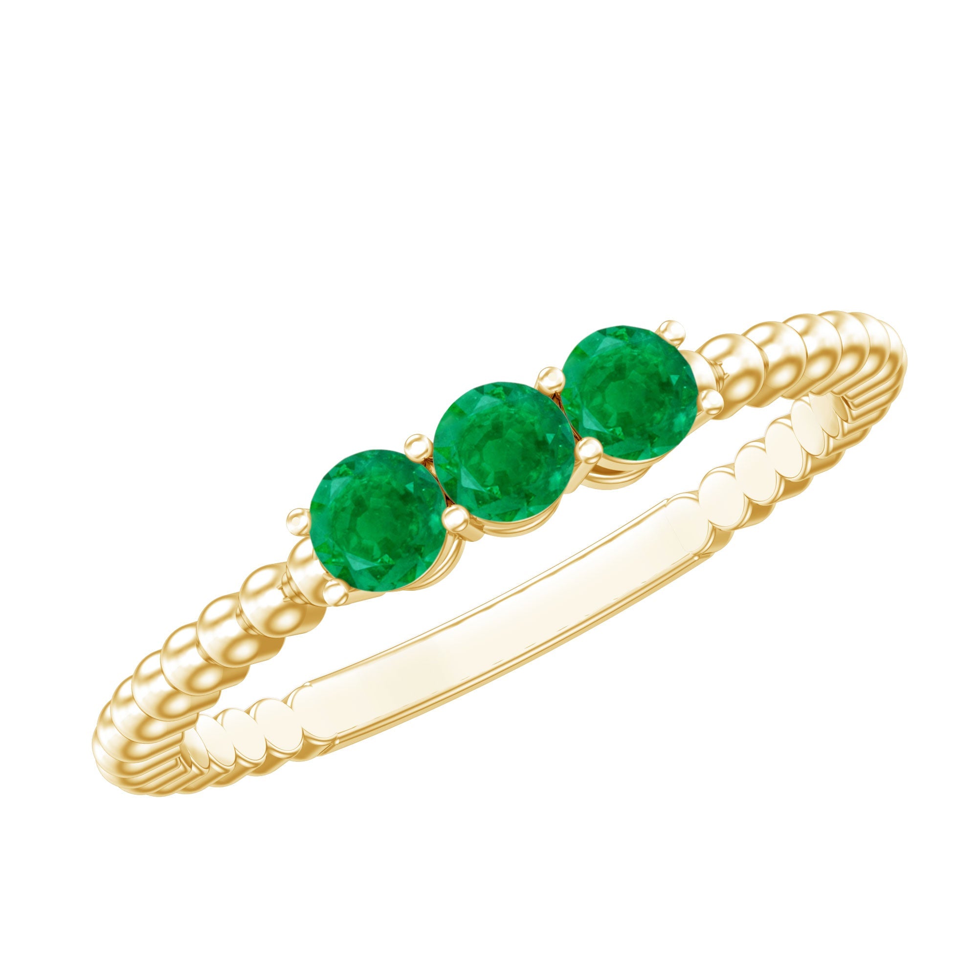 Emerald Promise Ring – Three Stone Round Emerald Ring with Beaded Band