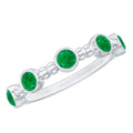 Bezel Set Emerald Ring – Half Eternity Band with Vintage Beaded Design