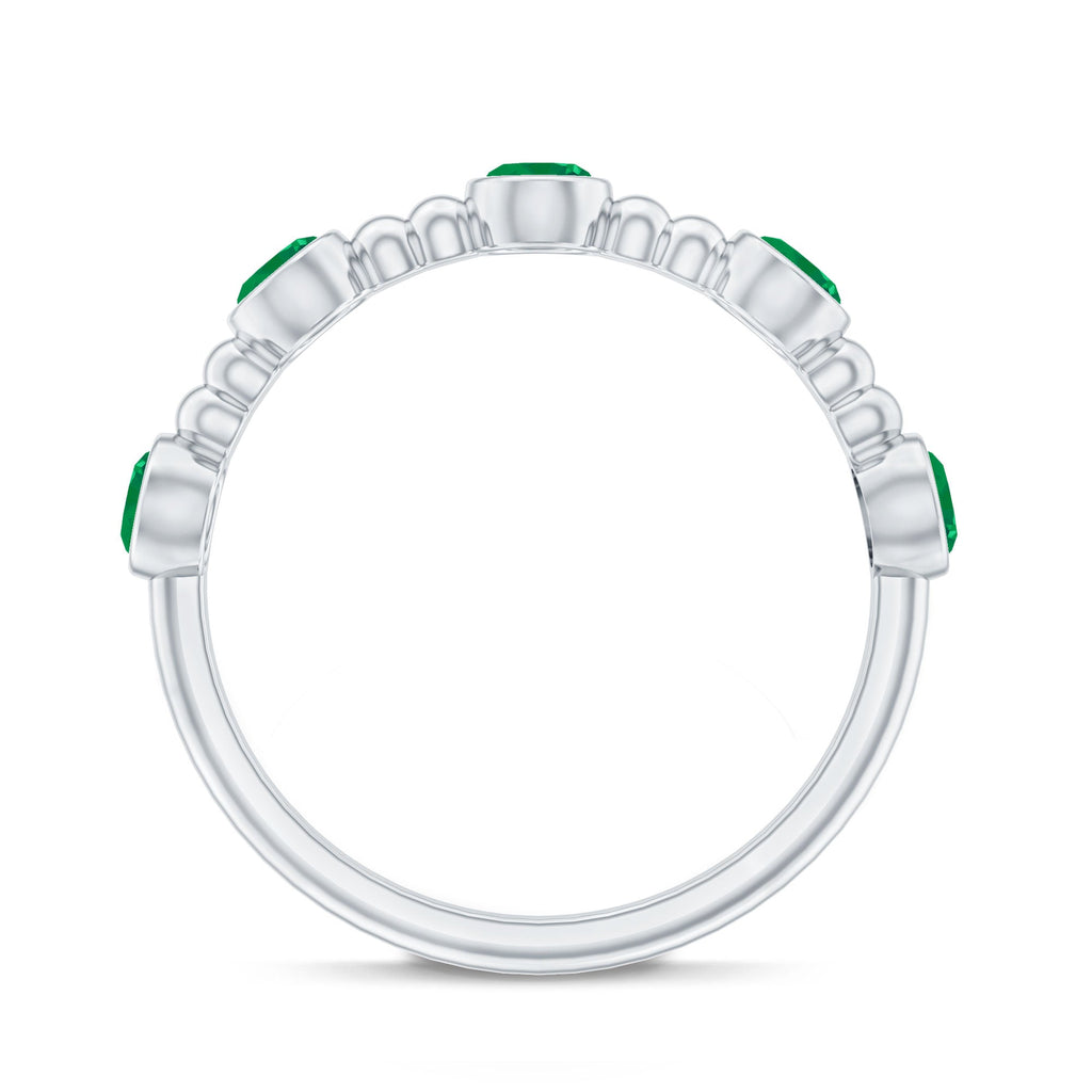 Bezel Set Emerald Ring – Half Eternity Band with Vintage Beaded Design