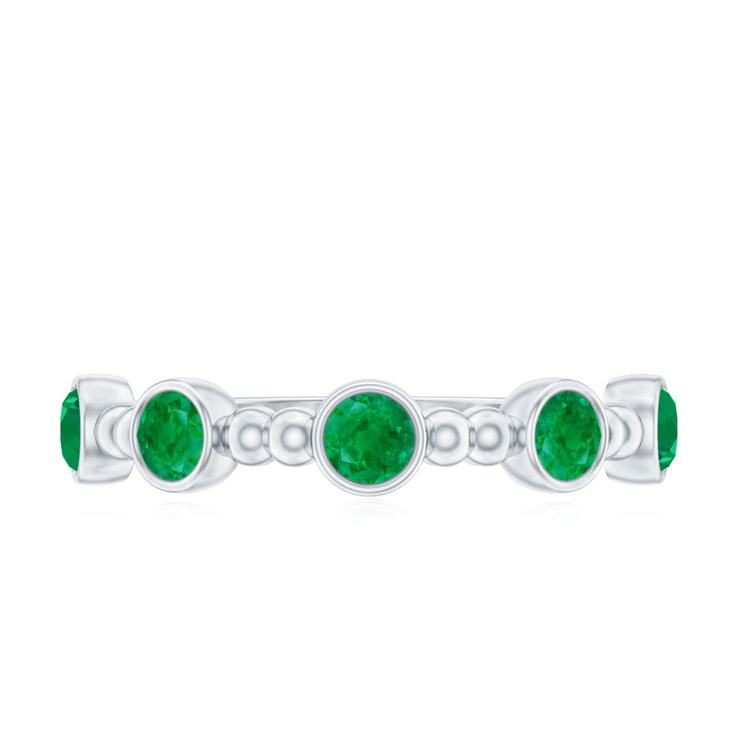 Bezel Set Emerald Ring – Half Eternity Band with Vintage Beaded Design
