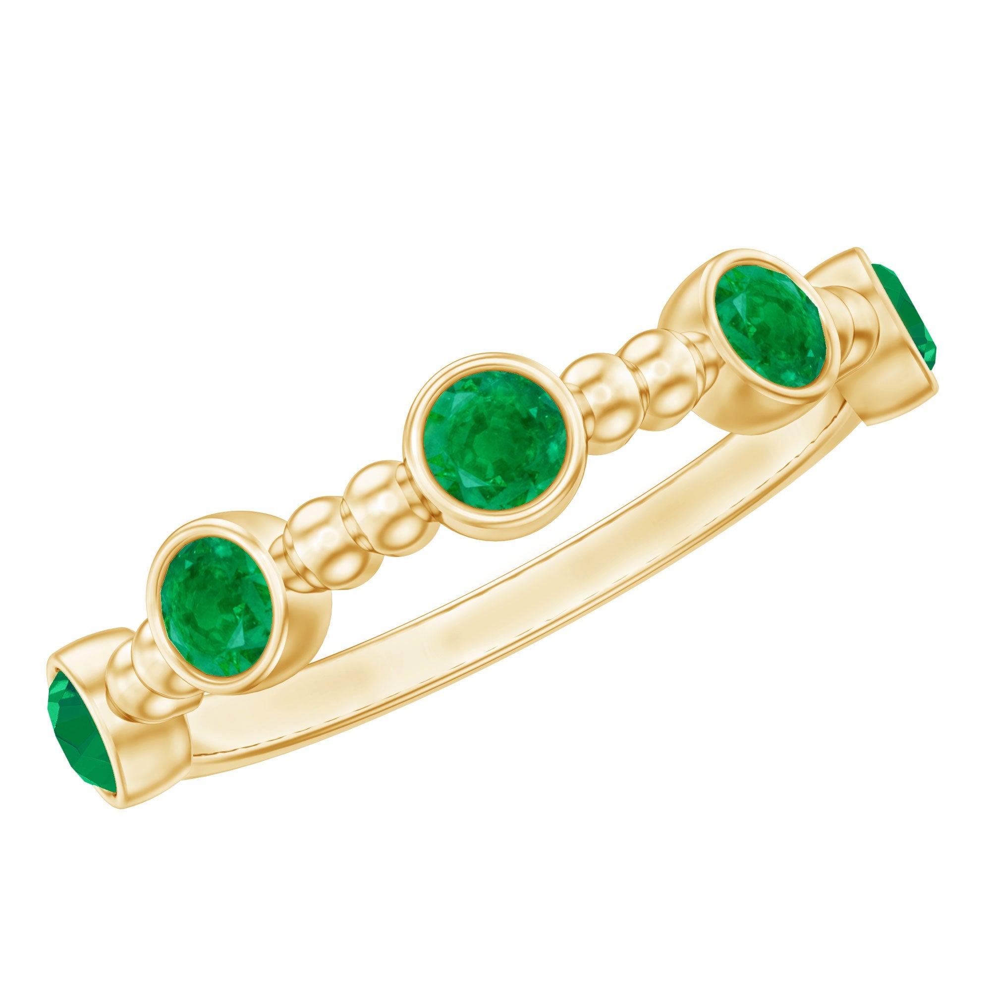 Bezel Set Emerald Ring – Half Eternity Band with Vintage Beaded Design