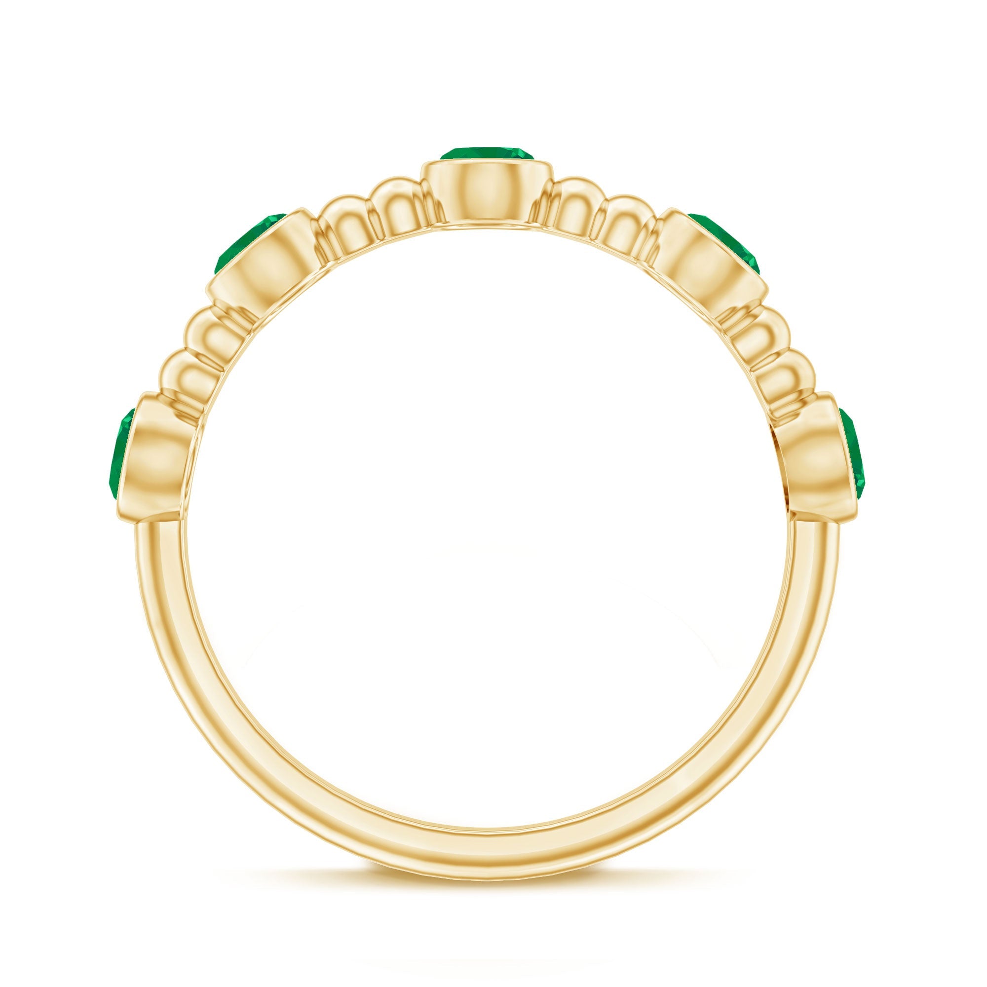 Bezel Set Emerald Ring – Half Eternity Band with Vintage Beaded Design