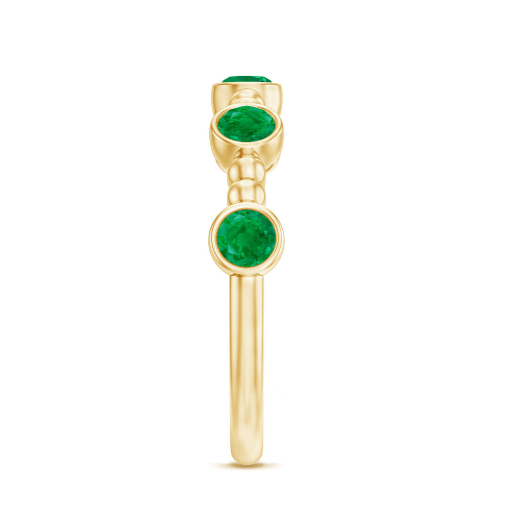 Bezel Set Emerald Ring – Half Eternity Band with Vintage Beaded Design