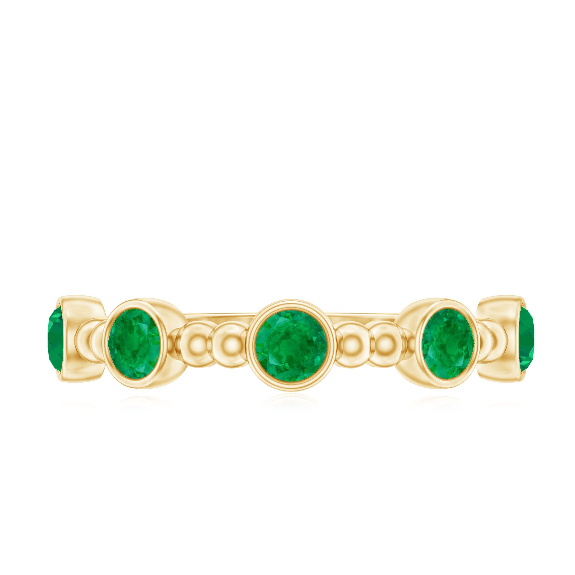 Bezel Set Emerald Ring – Half Eternity Band with Vintage Beaded Design