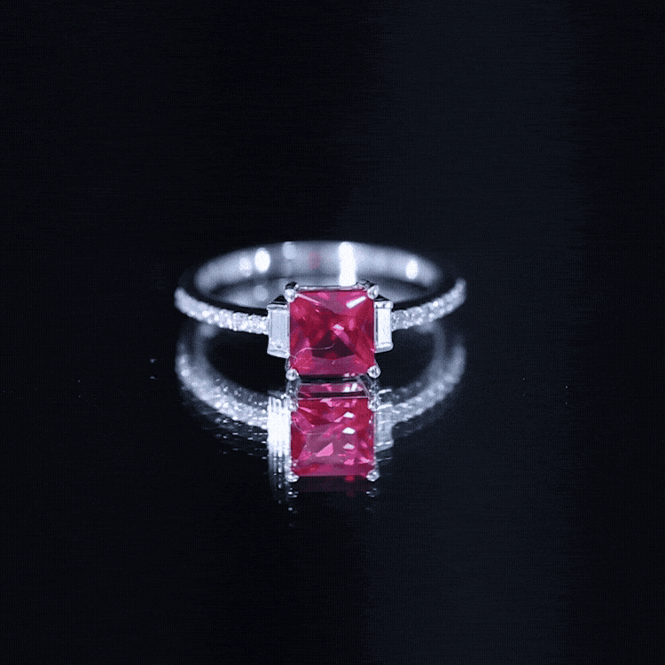 Lab Created Ruby Ring – 1.5 Carat Princess Cut Ruby Engagement Ring With Diamond Accents