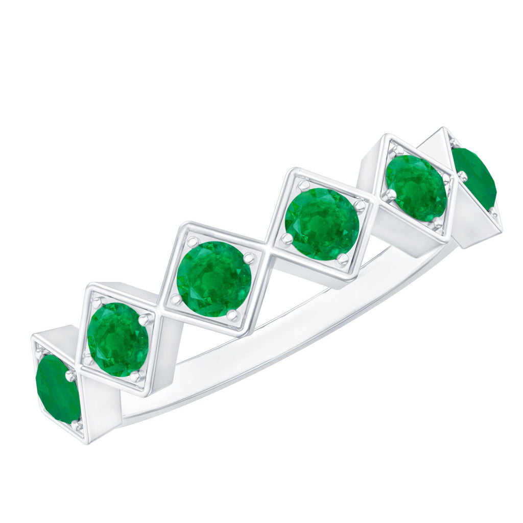 Emerald Half Eternity Ring – Geometric Green Gemstone Band for Women