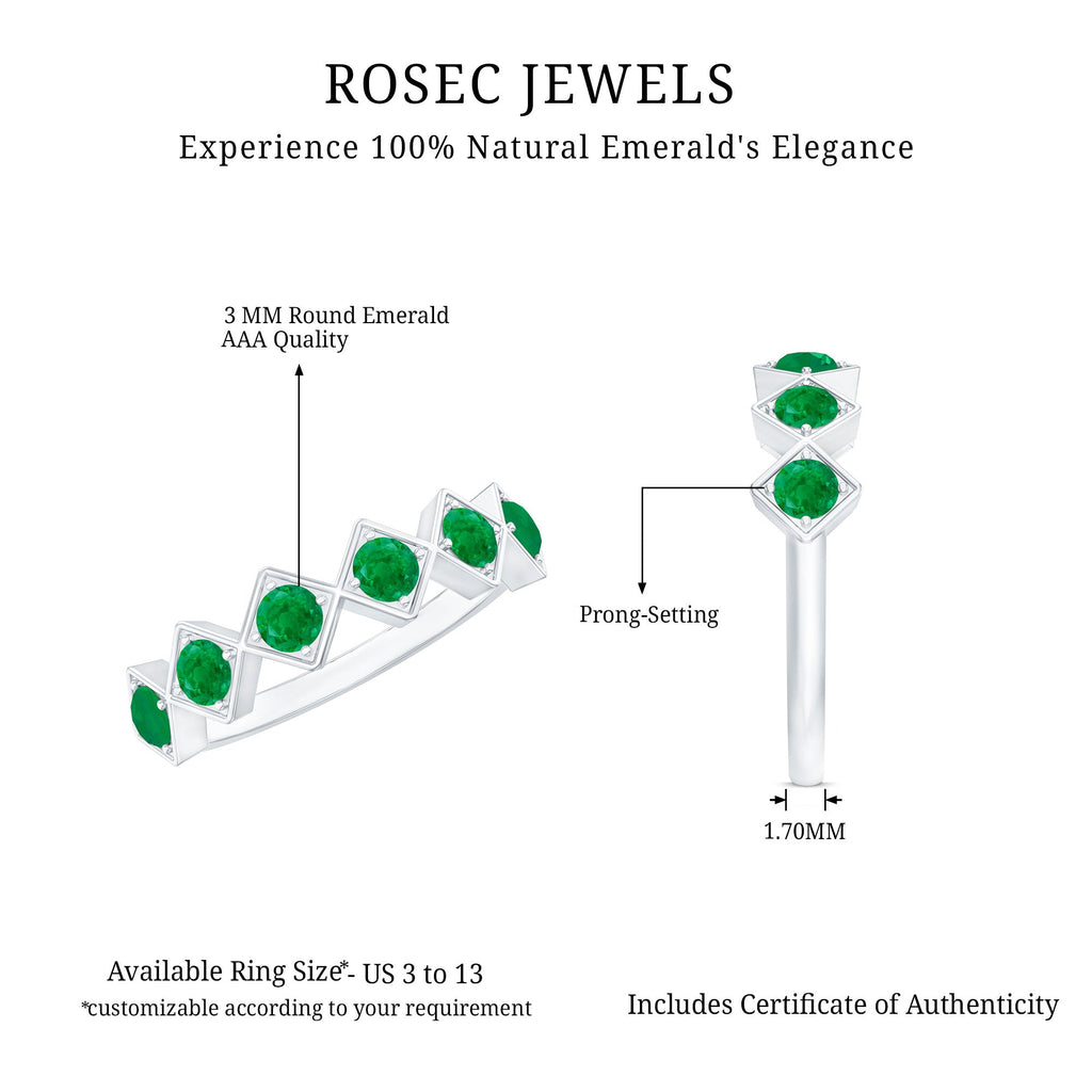 Emerald Half Eternity Ring – Geometric Green Gemstone Band for Women