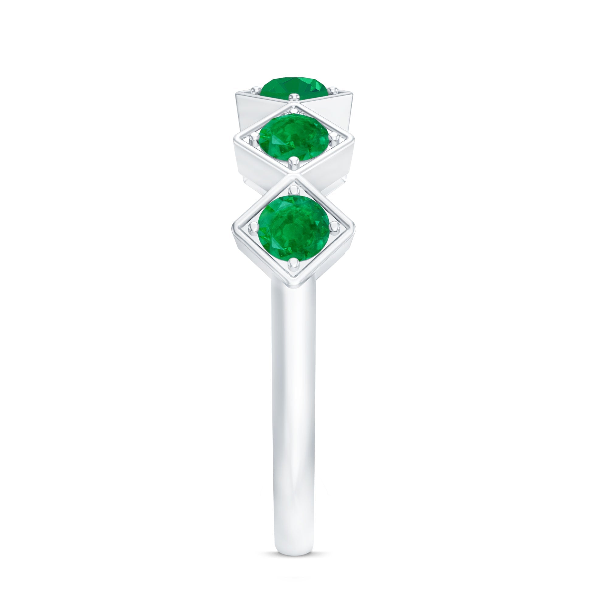 Emerald Half Eternity Ring – Geometric Green Gemstone Band for Women