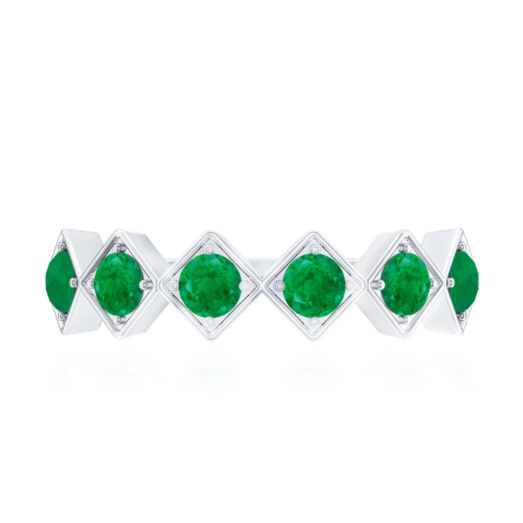Emerald Half Eternity Ring – Geometric Green Gemstone Band for Women