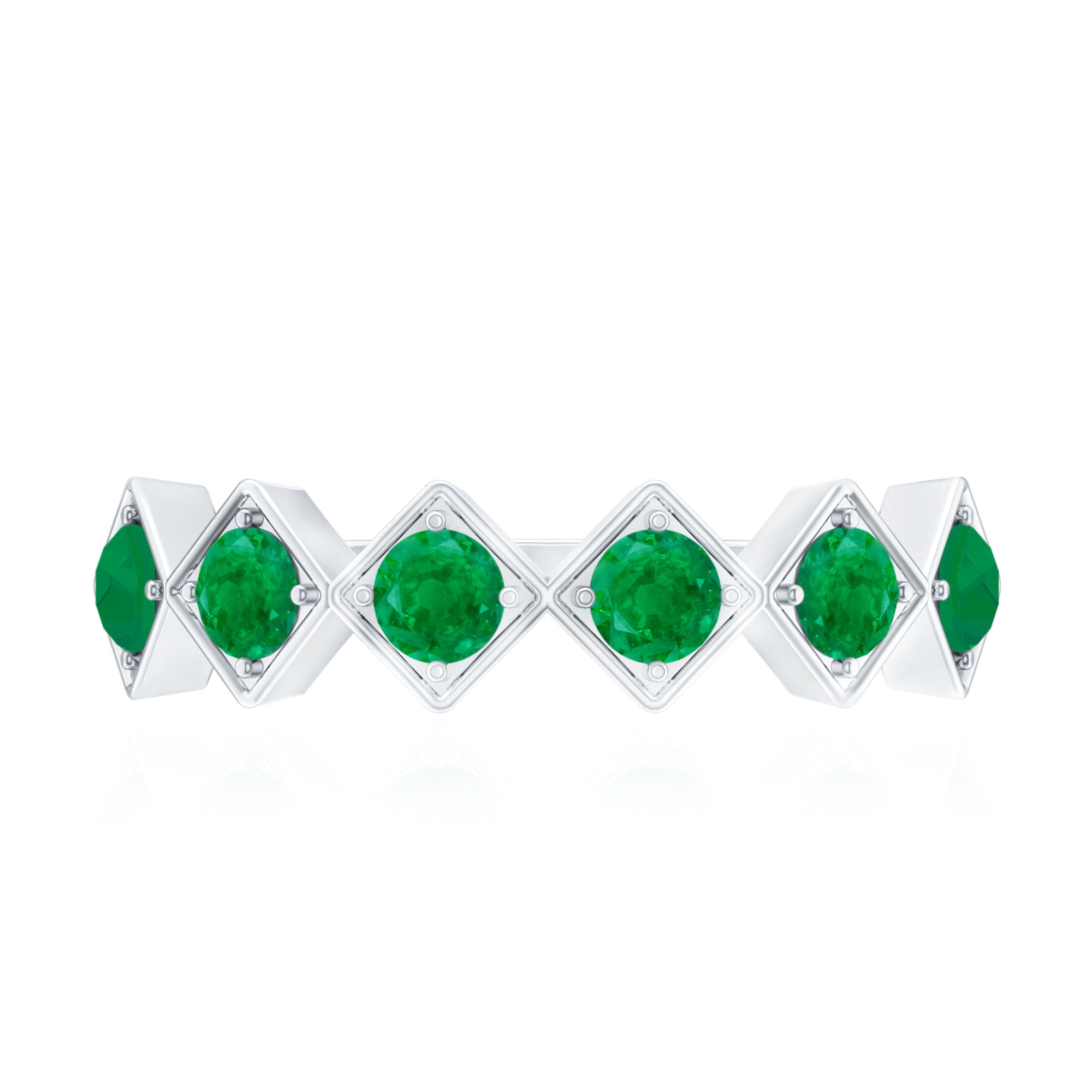 Emerald Half Eternity Ring – Geometric Green Gemstone Band for Women