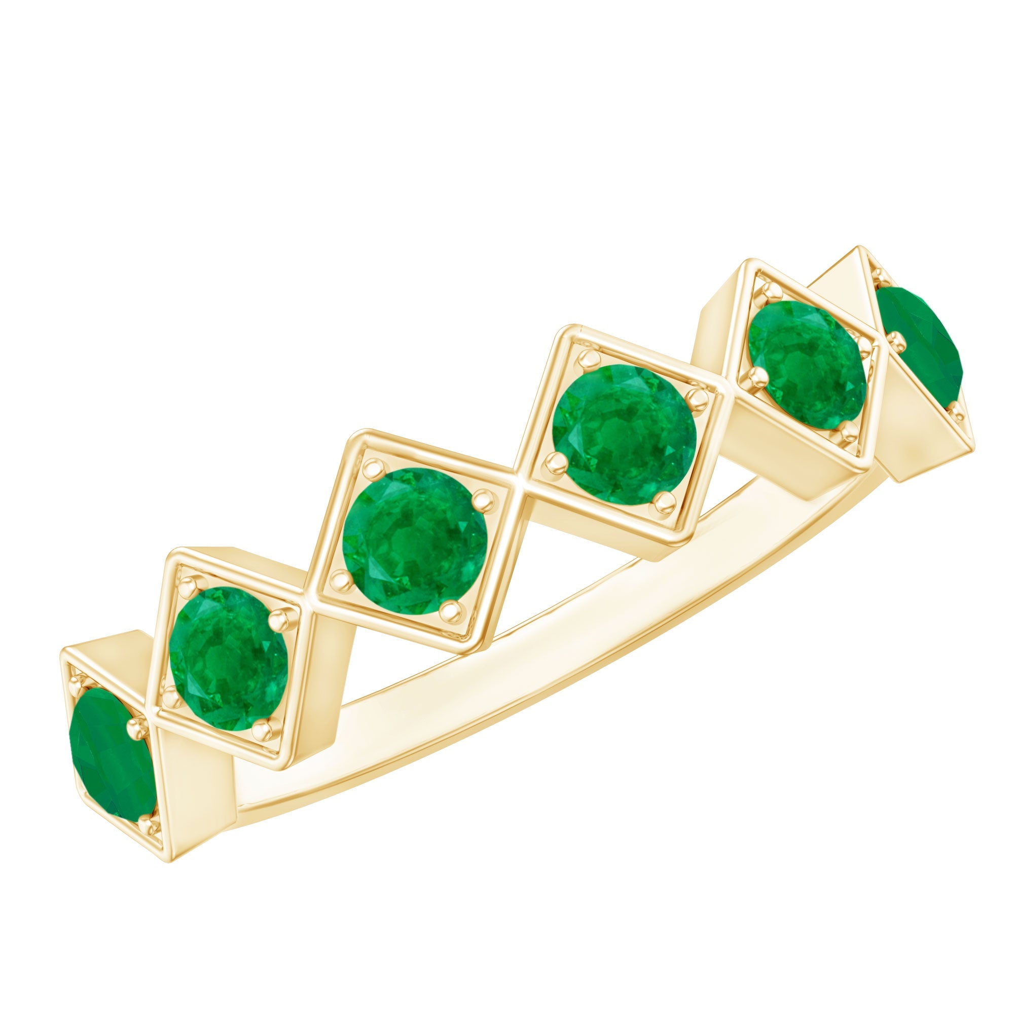 Emerald Half Eternity Ring – Geometric Green Gemstone Band for Women