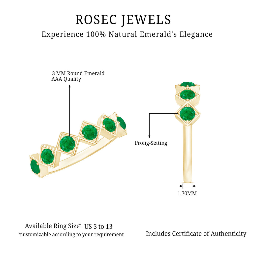 Emerald Half Eternity Ring – Geometric Green Gemstone Band for Women