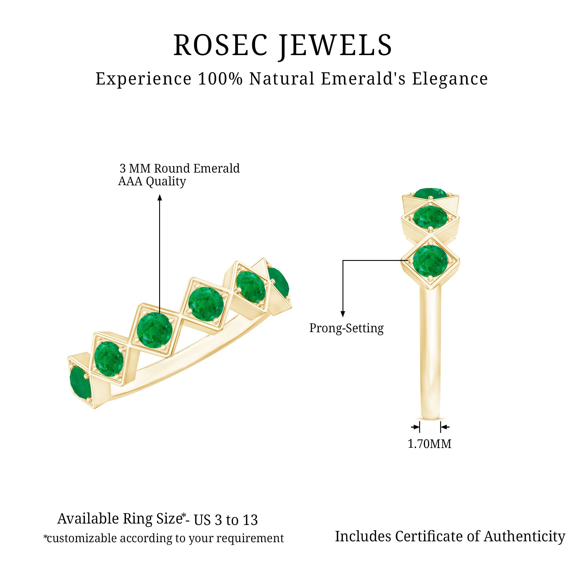 Emerald Half Eternity Ring – Geometric Green Gemstone Band for Women