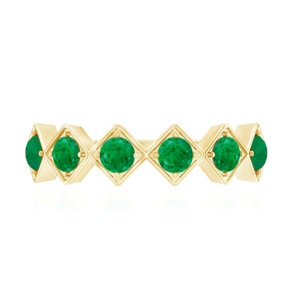 Emerald Half Eternity Ring – Geometric Green Gemstone Band for Women