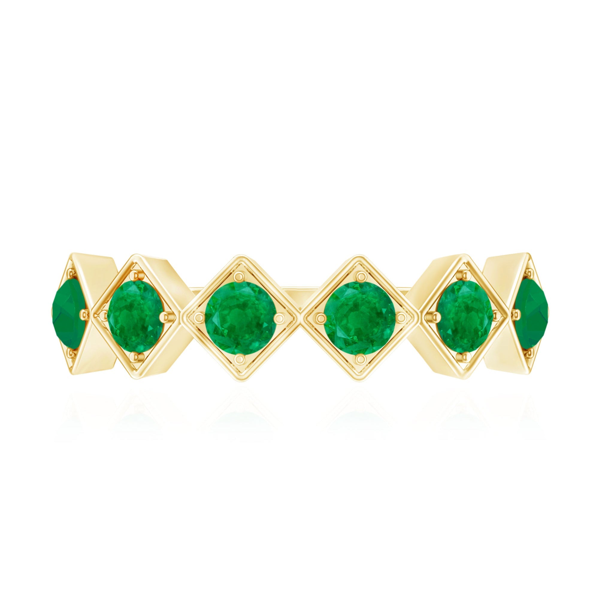 Emerald Half Eternity Ring – Geometric Green Gemstone Band for Women