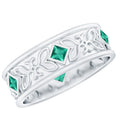Princess Cut Emerald Ring – Vintage Inspired Wedding Anniversary Band with Bezel Setting