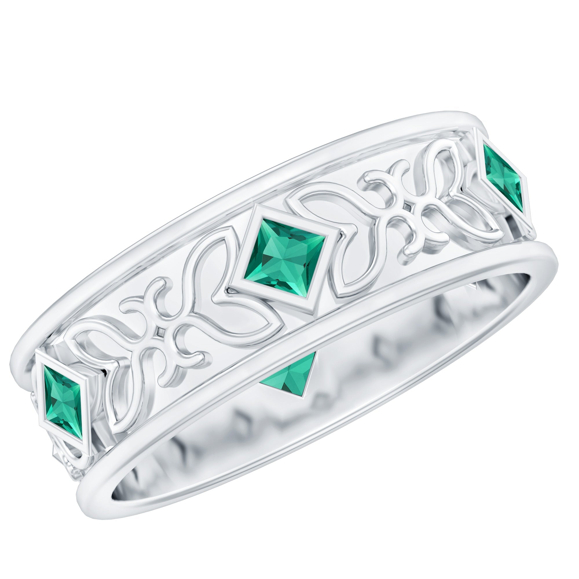 Princess Cut Emerald Ring – Vintage Inspired Wedding Anniversary Band with Bezel Setting