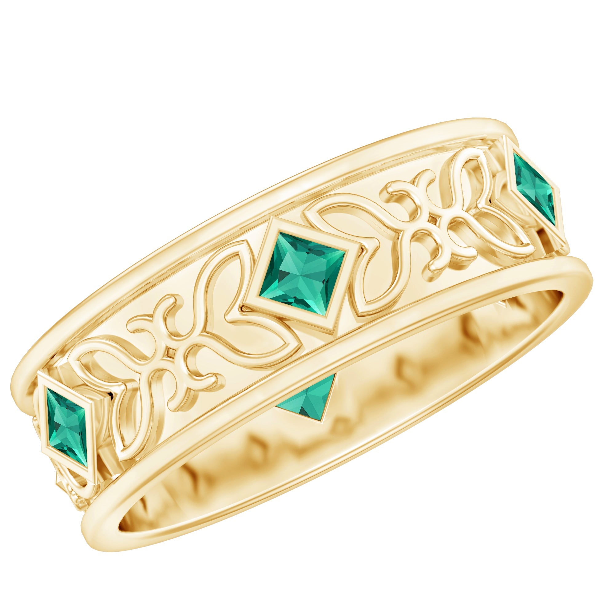Princess Cut Emerald Ring – Vintage Inspired Wedding Anniversary Band with Bezel Setting
